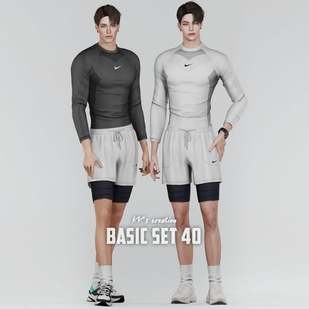 male sims wearing long sleeve activewear tops and shorts