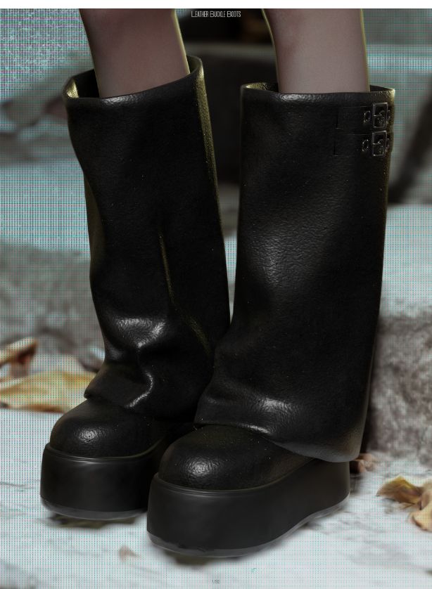 black leather boots with buckles
