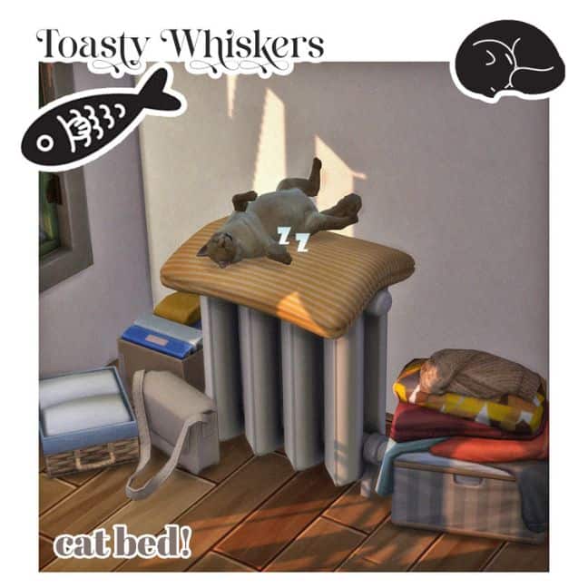 a cat snoozing on a pet bed on top of a radiator