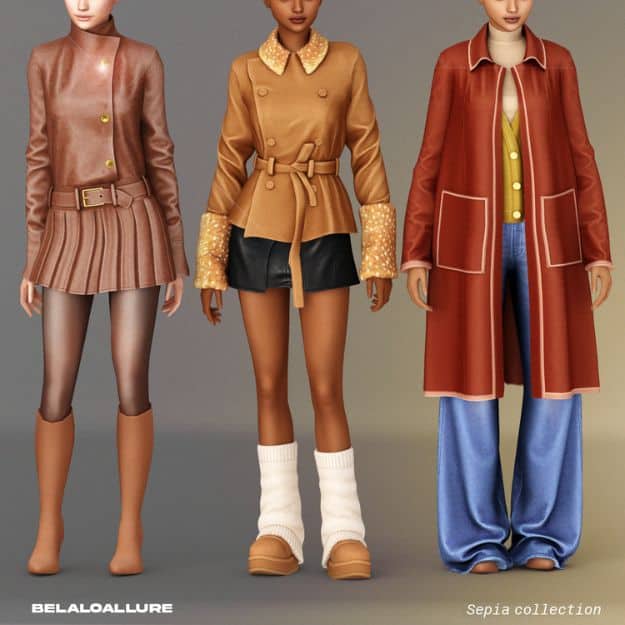 sims wearing different styles of coats