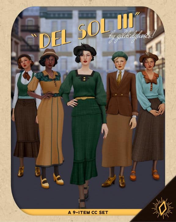 female sims dressed in 1930' outfits