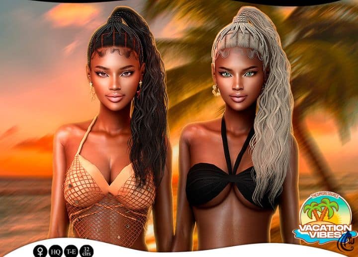 black female sims with high top braided ponytails