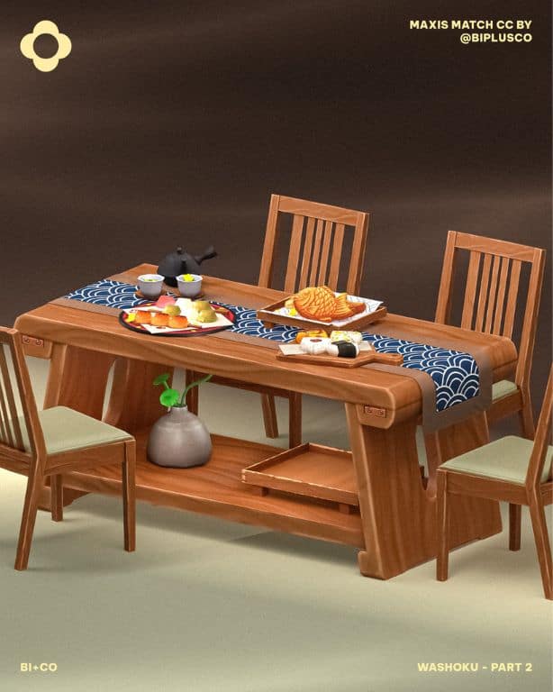 a wooden dining room table with matching chairs