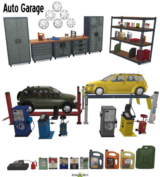 collage of an auto garage setup