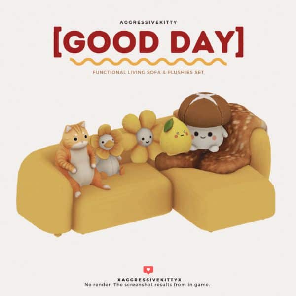 a sofa with a lot of plushies on top