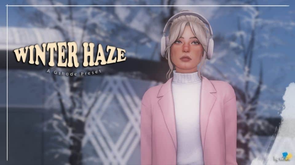 female sim standing in a wintery outdoor space