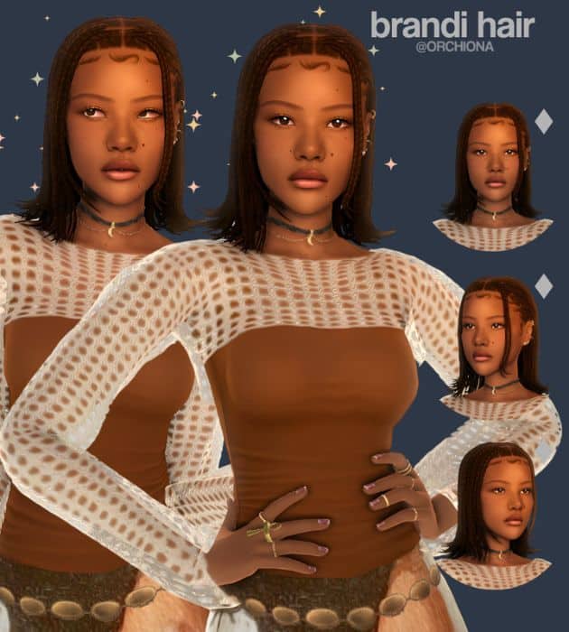 black female sim with a shoulder-length braided bob and baby hairs
