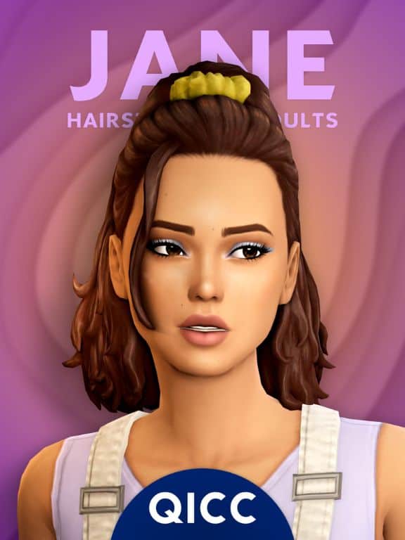 Jane-inspired sim with chin-length hair partially up in a crunchie