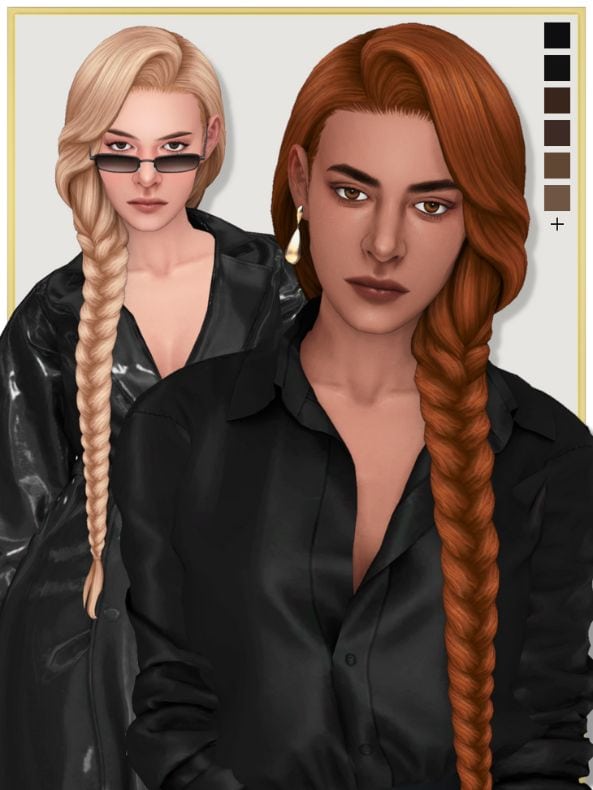 female sims with long, single braids