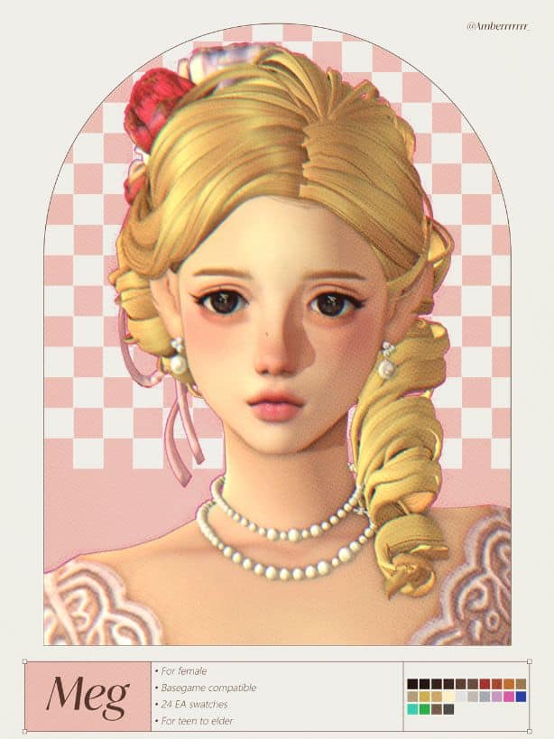 blond female sim with a vintage European updo hairstyle