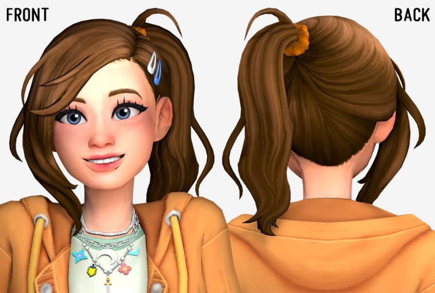 female sim with a side part and casual ponytail