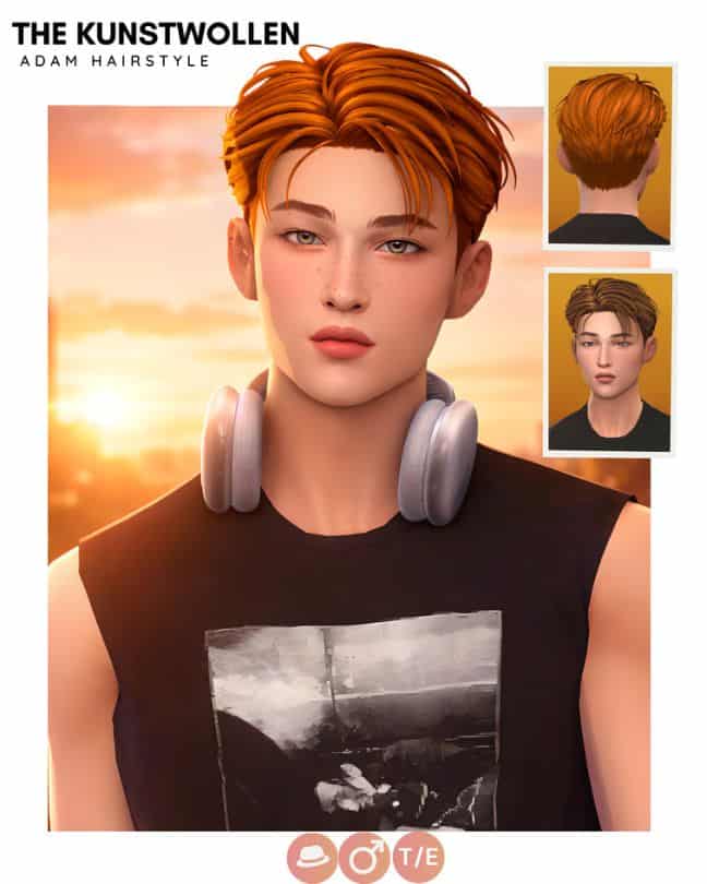 male sim with a short, layered hairstyle
