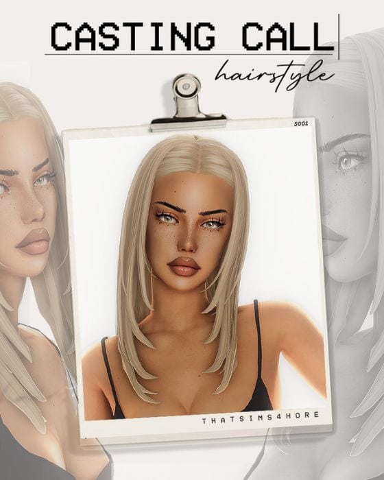 blond female sim with a layered hairstyle