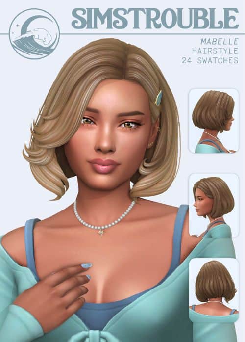 female sim with short, smooth blond hair