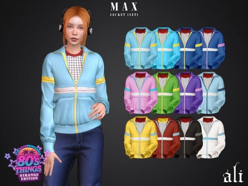 Max-inspired Sim wearing the classic blue and yellow trim jacket from the show
