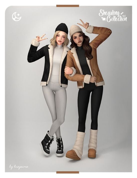 female sims wearing mid-length shealing jackets