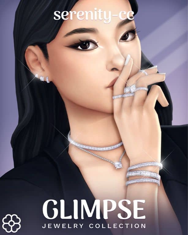 female sim wearing diamond jewelry