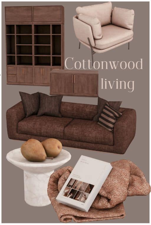 collage of living room furniture and decor pieces