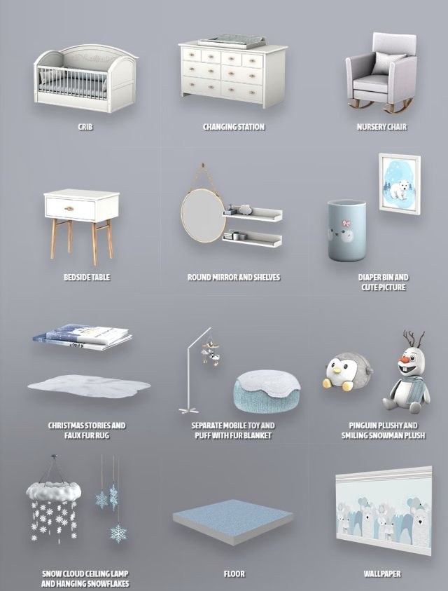 collage of different winter-themed nursery items