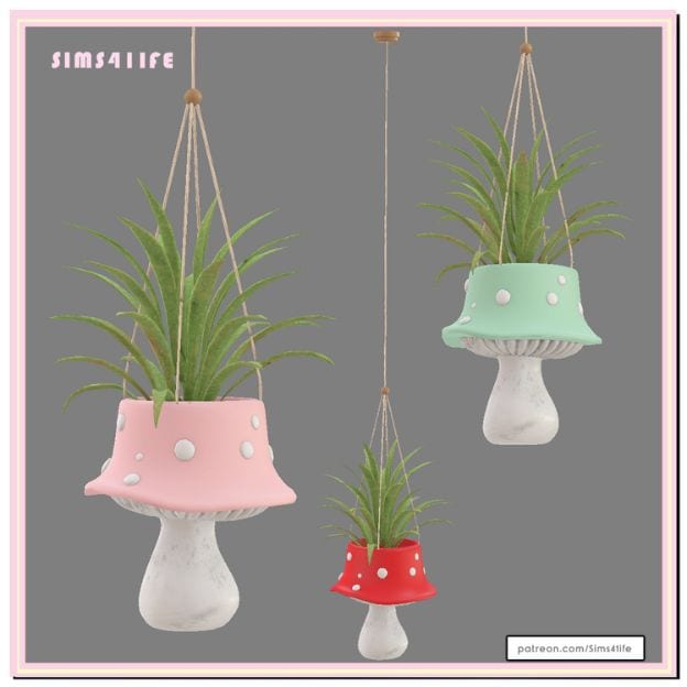 three different color mushroom planters