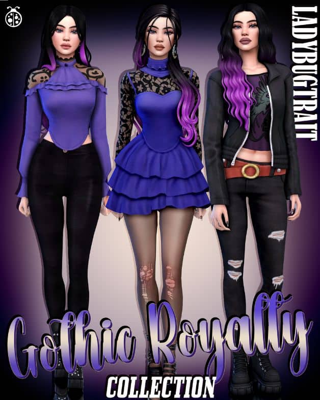 female sims dressed in stylish, modern gothic clothes