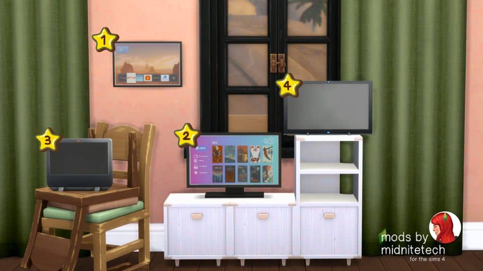 four mini TVs on display in a room