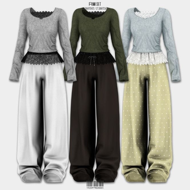 long sleeve top with lace trim and loose pants