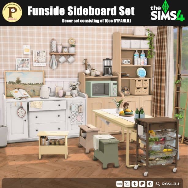 a bright kitchen with a sideboard set