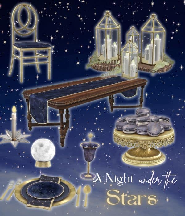 collage of dining table and decor pieces