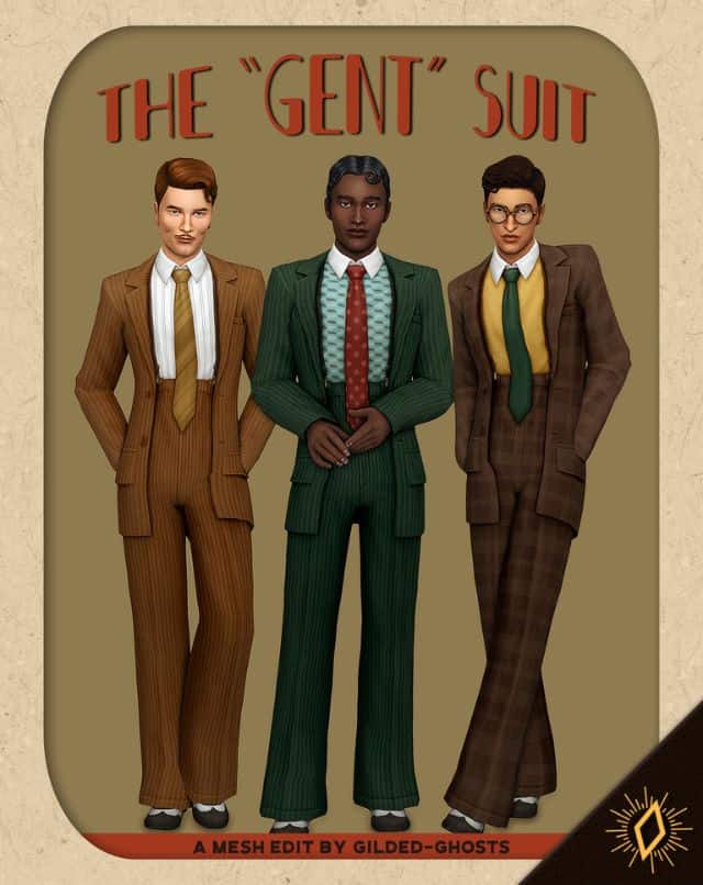 male Sims wearing 1930-style suits