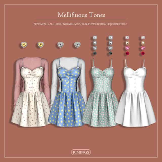 collage of girly dresses with different earrings