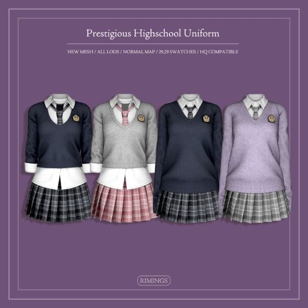 two styles of high school uniforms in different colors