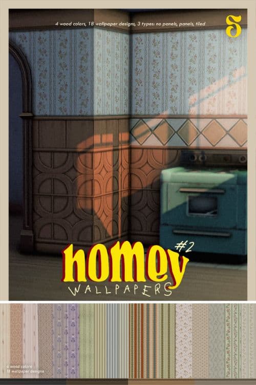 a kitchen with floral wallpaper and more swatches shown