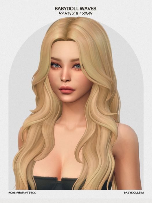blond female sim with long wavy hair