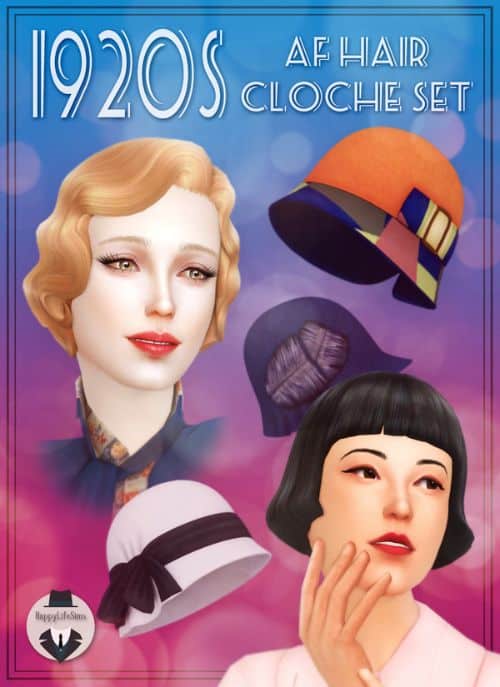 female Sims with 1920s hairstyles and cloche hats