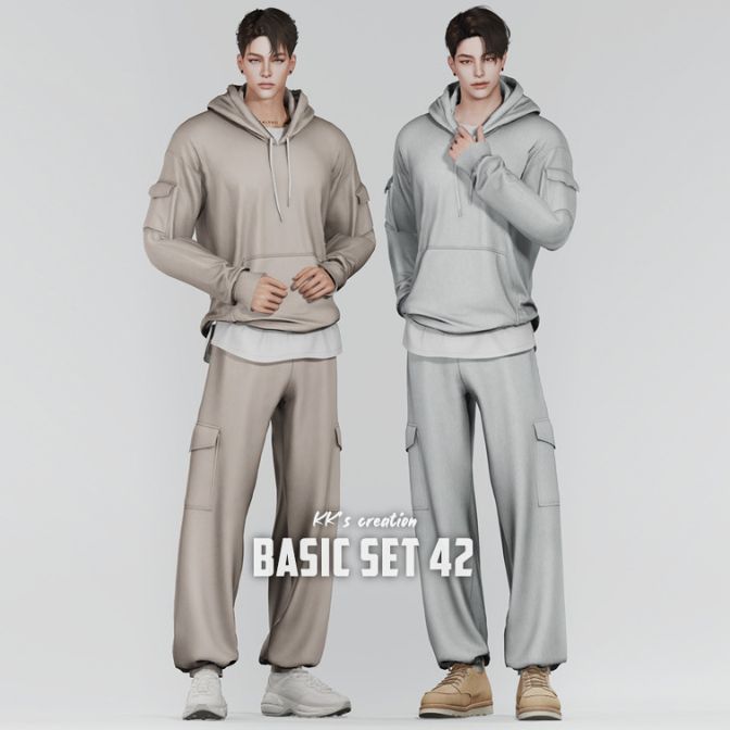 male sims wearing hoodies and matching bottoms