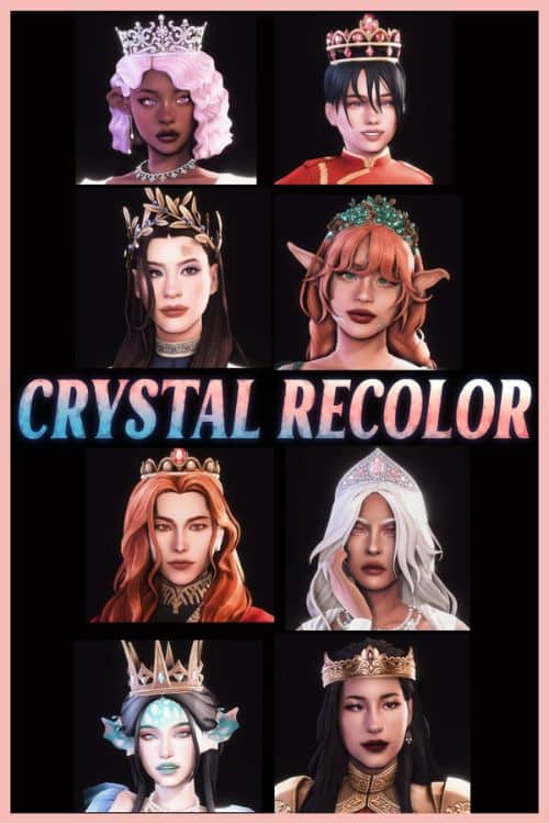 royal sims wearing different recolors crowns