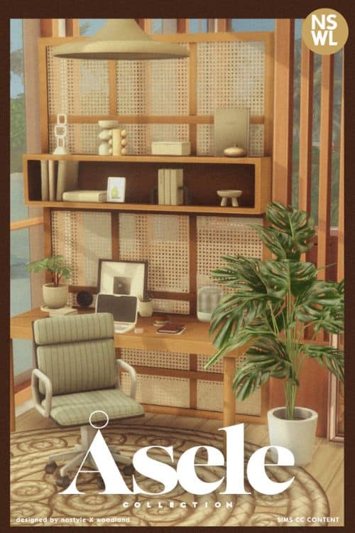 a Japandi-Mid-Century office setup