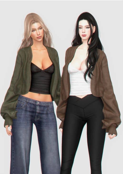 female sims wearing loose cardigans
