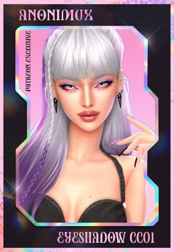 female sim with multi-color holographic eyeshadow