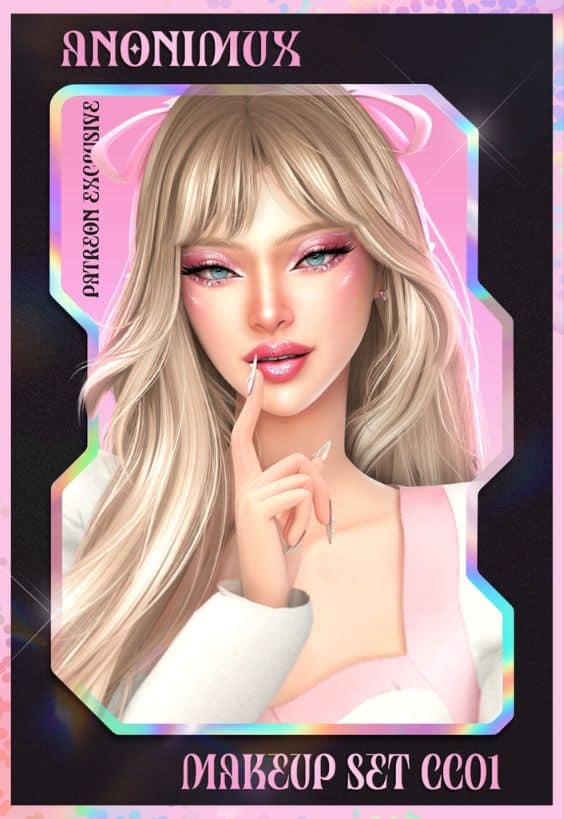 female Sim with pink, shiny makeup