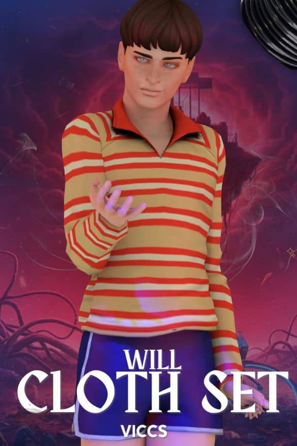 Will sim wearing a striped long-sleeve shirt and blue shorts