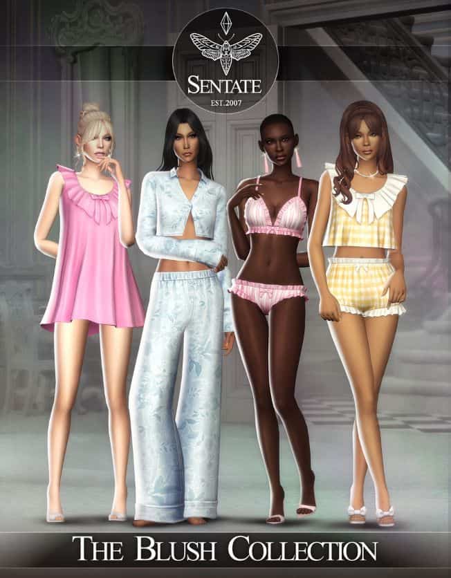 four female Sims wearing different styles of pajamas