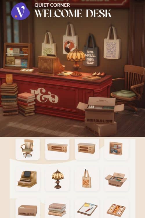 an office setup with a large burgundy desk