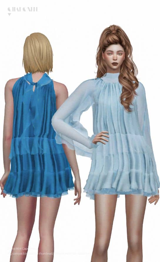 female sims wearing mini cape dresses