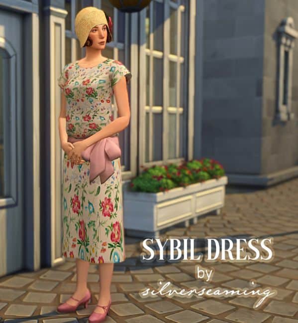 female sim wearing a 1920s dress