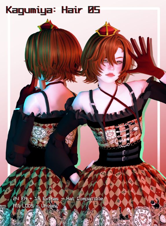 female sim with a short layered hairstyle and a crown on top