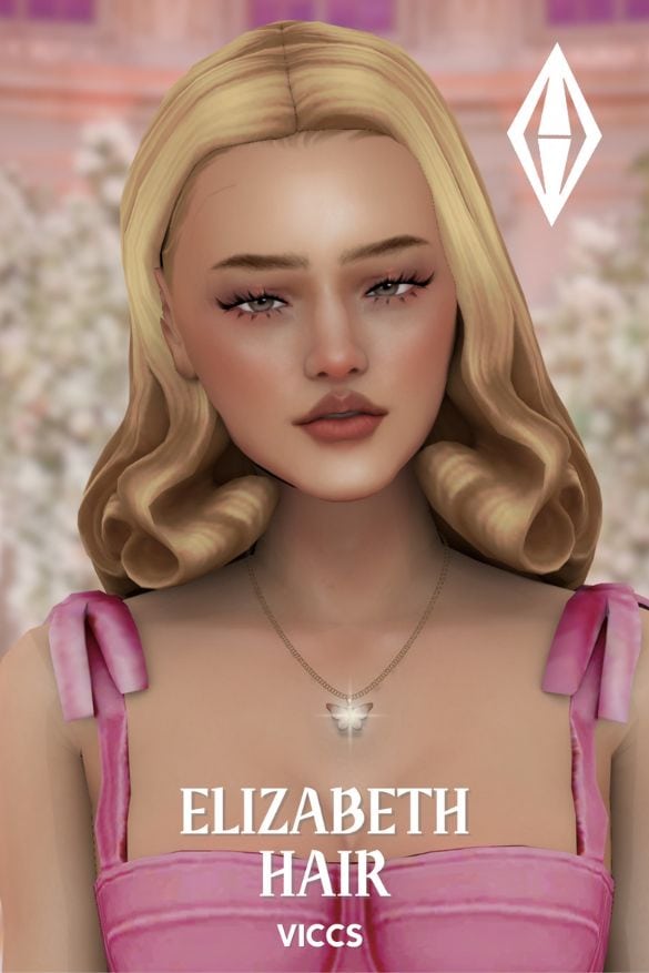 blond female sim with a medium-length hairstyle with vintage-inspired curls