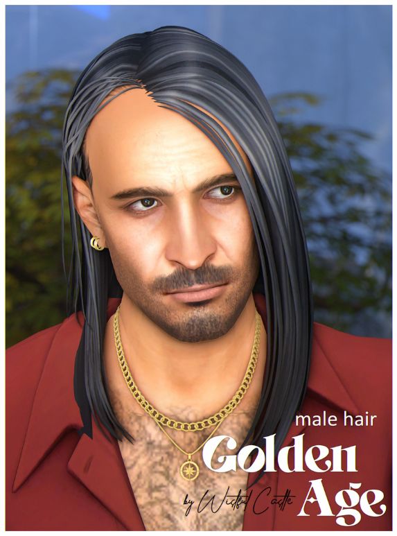 male sim with medium-length hair and a receding hairline