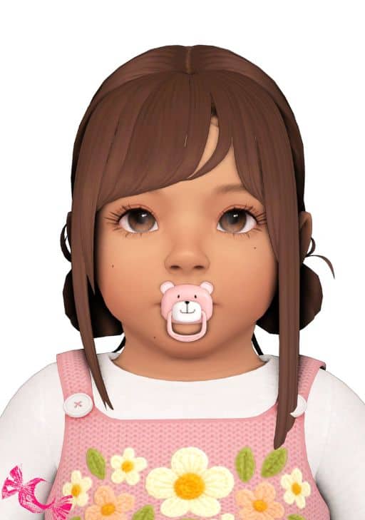 infant sims with two long buns and bangs